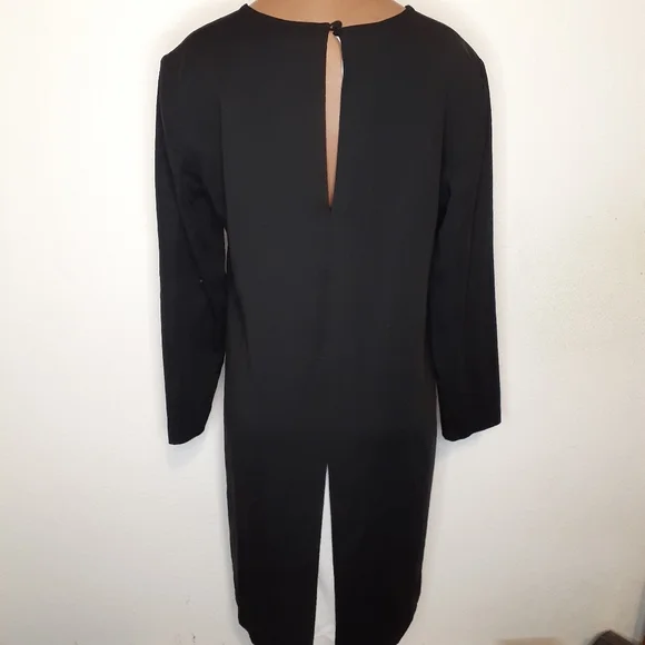 Theory Black Landain Slit Back Keyhole Wool Blend Dress Sz 8 - Picture 3 of 7